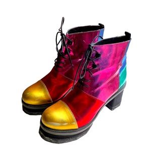 F/W Metallic color block platform booties
